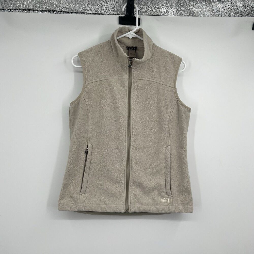 Womens REI Beige Fleece Full Zip Vest M Outdoor Camping Hiking Hunting Fishing